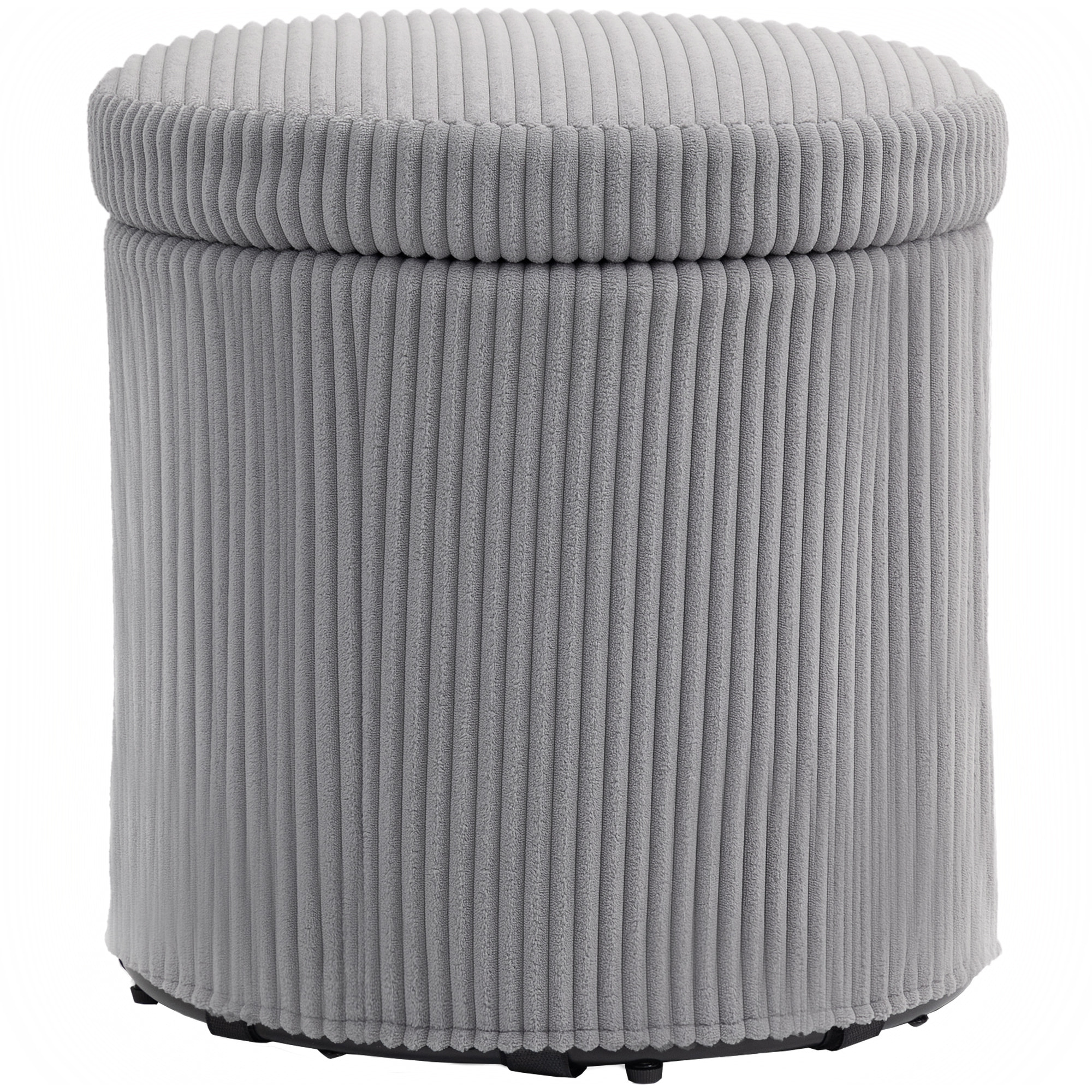 Puff Almacenaje Baúl de Almacenaje Redondo Tapizado en Pana Asiento Acolchado Tapa Extraíble para Pasillo Dormitorio Salón Ø40x41 cm Gris Claro