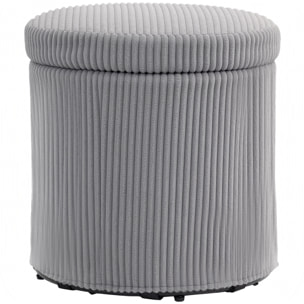 Puff Almacenaje Baúl de Almacenaje Redondo Tapizado en Pana Asiento Acolchado Tapa Extraíble para Pasillo Dormitorio Salón Ø40x41 cm Gris Claro