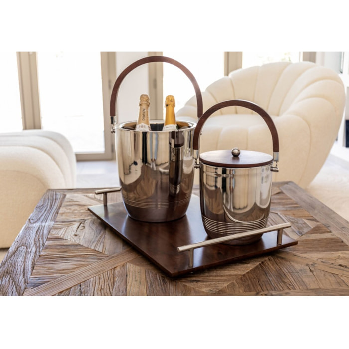 SEAU A GLACE DOUBLE PAROI AVEC ANSE ET COUVERCLE EN BOIS 19X19X24CM