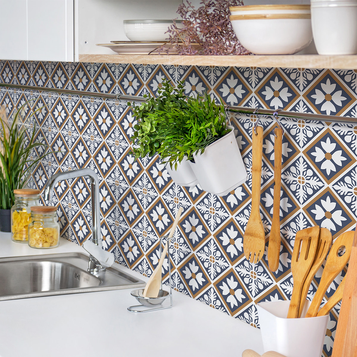 Stickers muraux - Sticker Mural Carrelage adhésif Cuisine Salle de Bain - 30 STICKERS CARRELAGES AZULEJOS LOANA