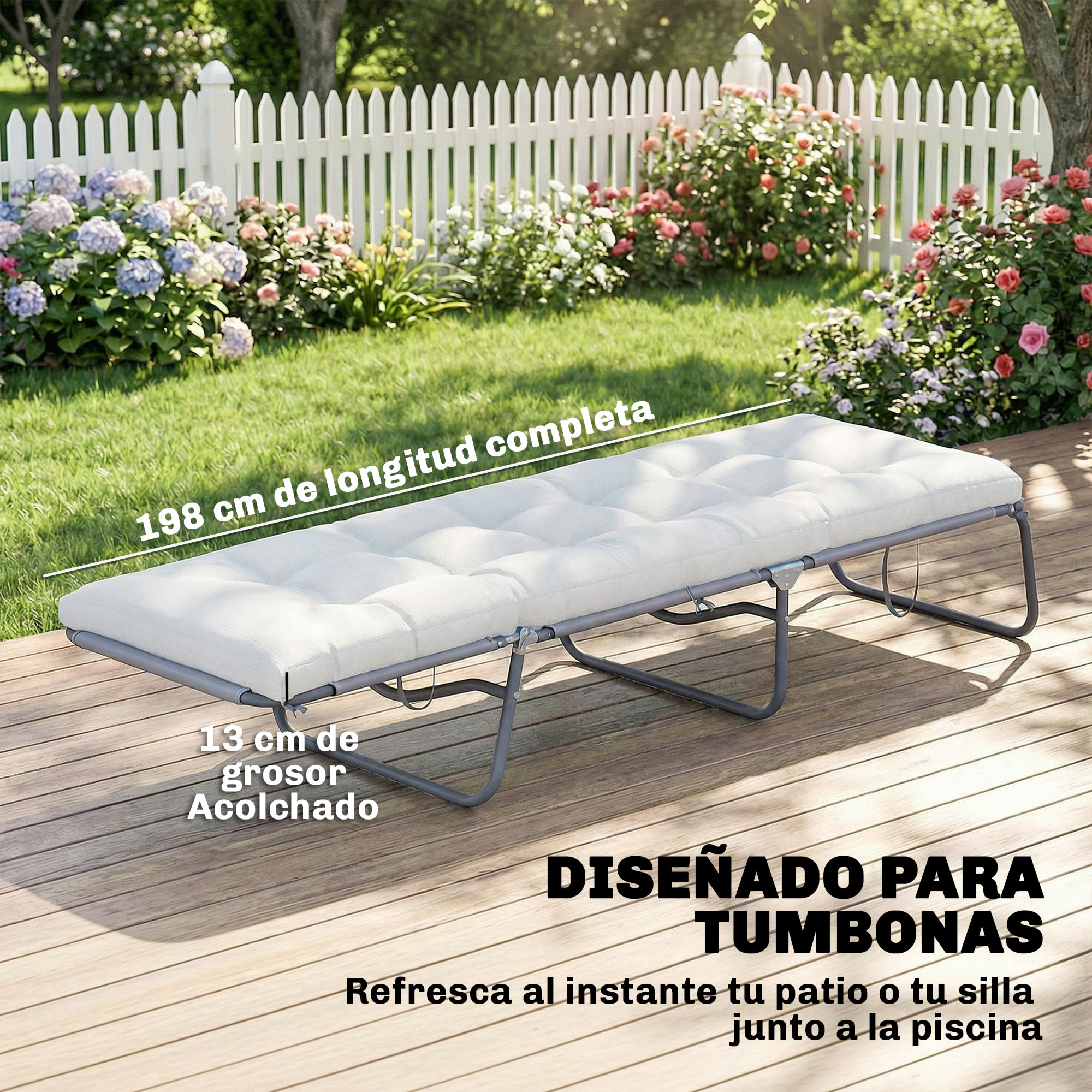 Cojín para Banco Exterior, Cojín para Banco y Tumbona de Jardín con Correas de Sujeción, Protección UV50+, Rebote Lento, para Interior y Exterior, 198x65x13 cm, Crema