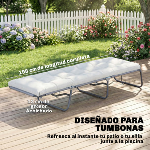 Cojín para Banco Exterior, Cojín para Banco y Tumbona de Jardín con Correas de Sujeción, Protección UV50+, Rebote Lento, para Interior y Exterior, 198x65x13 cm, Crema