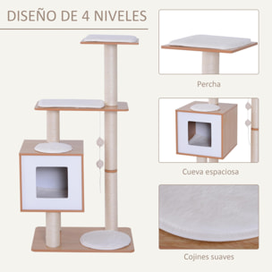 Árbol Rascador para Gatos de Madera 71,5x49,5x120 cm con Cueva y Postes de Sisal