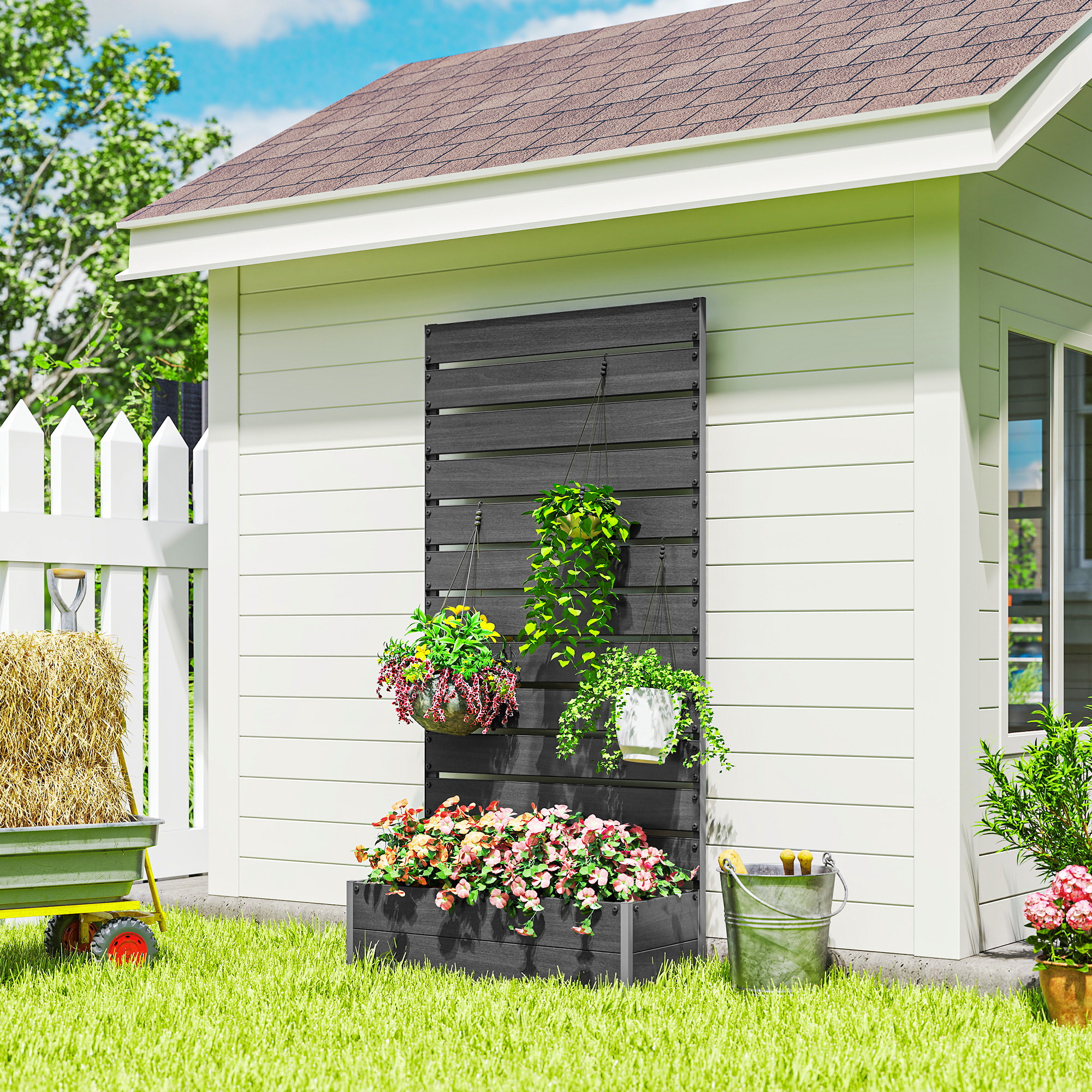 Jardinière treillis haut H.180 cm aluminium composite noir effet bois