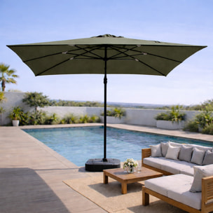 Parasol rectangulaire 3x4m déporté rotatif vert en aluminium NAVIA