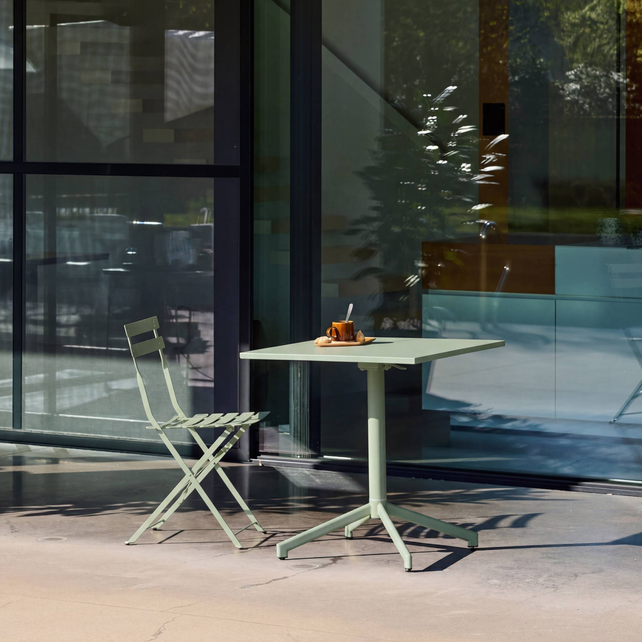 Table de jardin bistrot carrée pliante acier 2 places intérieur/extérieur  CHIARA