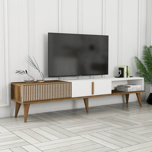 Mobile porta TV Dfirican, Credenza da soggiorno, Armadio basso per TV, Base parete attrezzata, 180x35h40 cm, Noce e Bianco