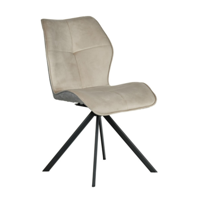 Chaise rotative 360° bicolore en velours et tissu & pieds en métal - 3 coloris - FLORENCE