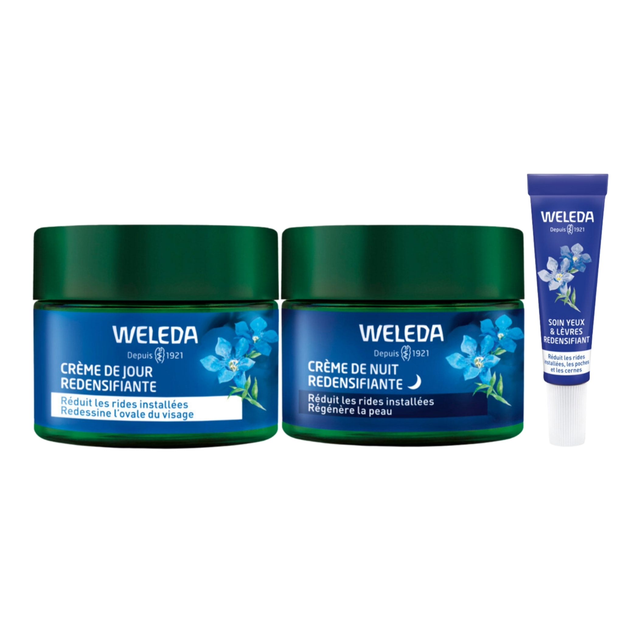 WELEDA - Rituel Redensifiant Anti âge - Crème et de Nuit - Contour des yeux - Gentiane Bleue et Edelweiss - Vegan - Certifié Natrue - 40 ml x2 - 10 ml
