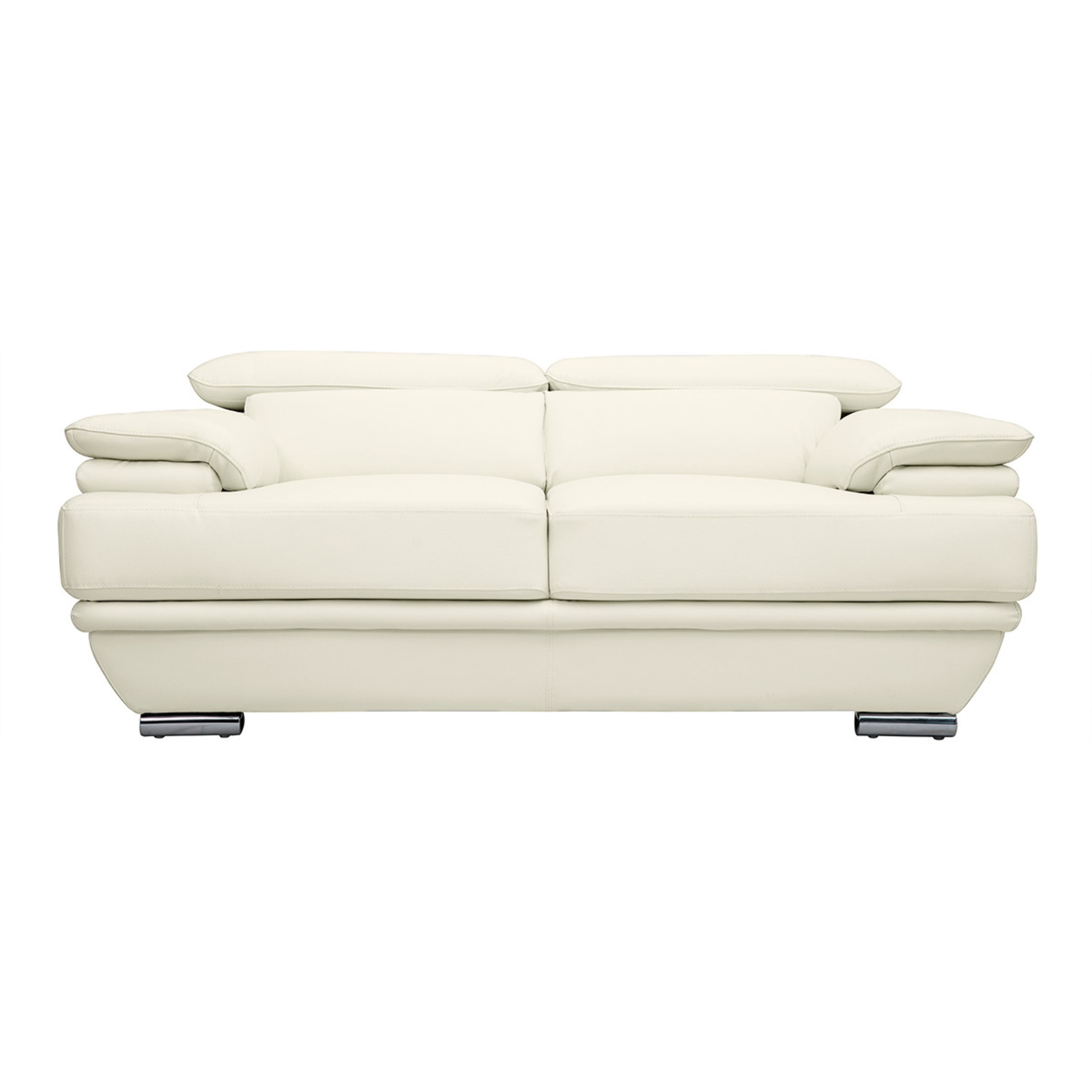 Canapé design avec têtières ajustables 2 places cuir blanc et acier chromé EWING