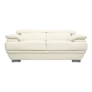 Canapé design avec têtières ajustables 2 places cuir blanc et acier chromé EWING