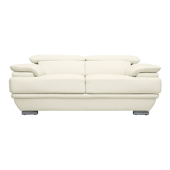 Canapé design avec têtières ajustables 2 places cuir blanc et acier chromé EWING