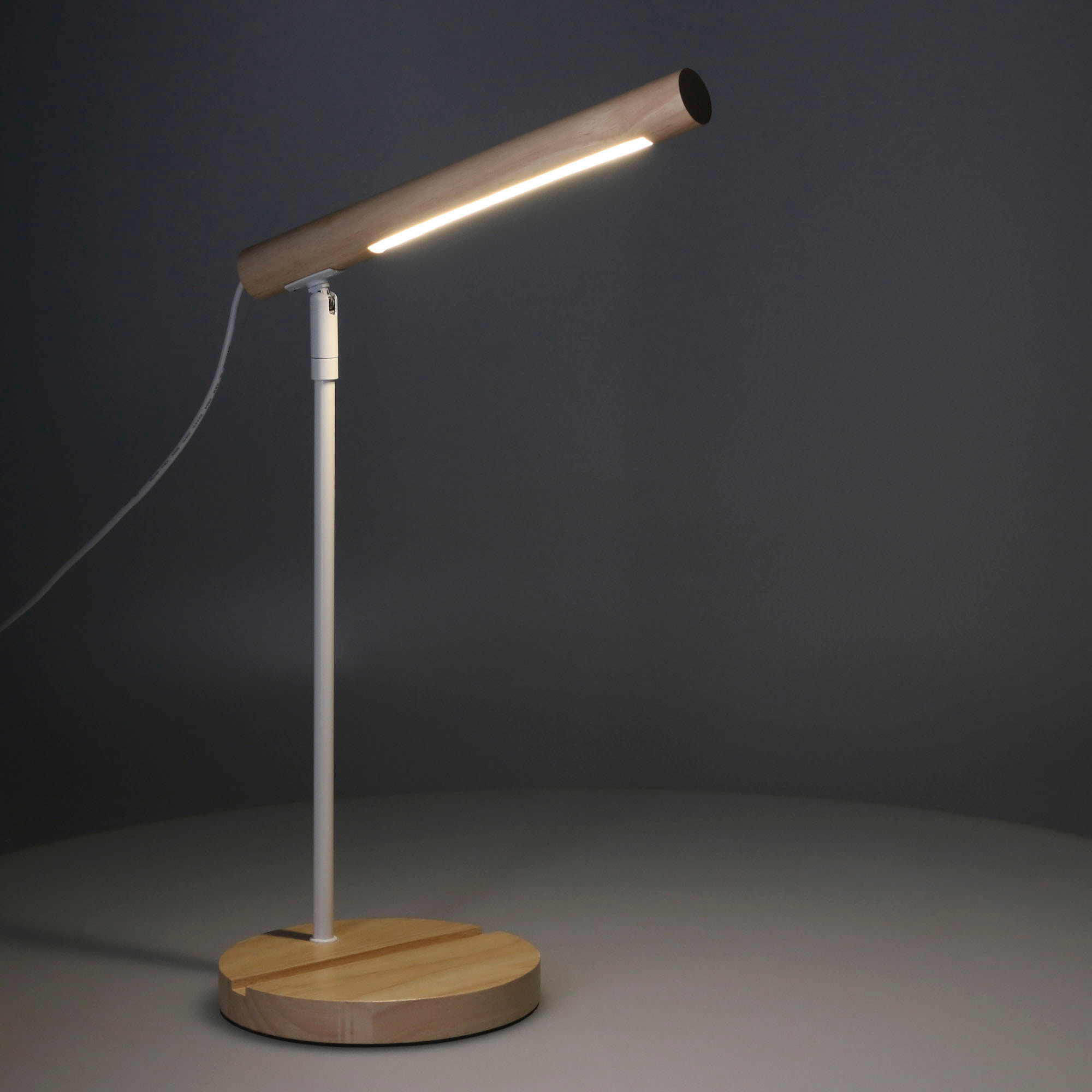 Forlight Arlo Lámpara de Escritorio LED de Madera Natural. Flexo de Escritorio de Acero Blanco y Madera con Luz Neutra 4000K
