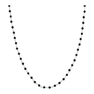 Collana Rosario Lunga con Pietra Naturale Spinello Nero in Argento 925 placcato Rodio