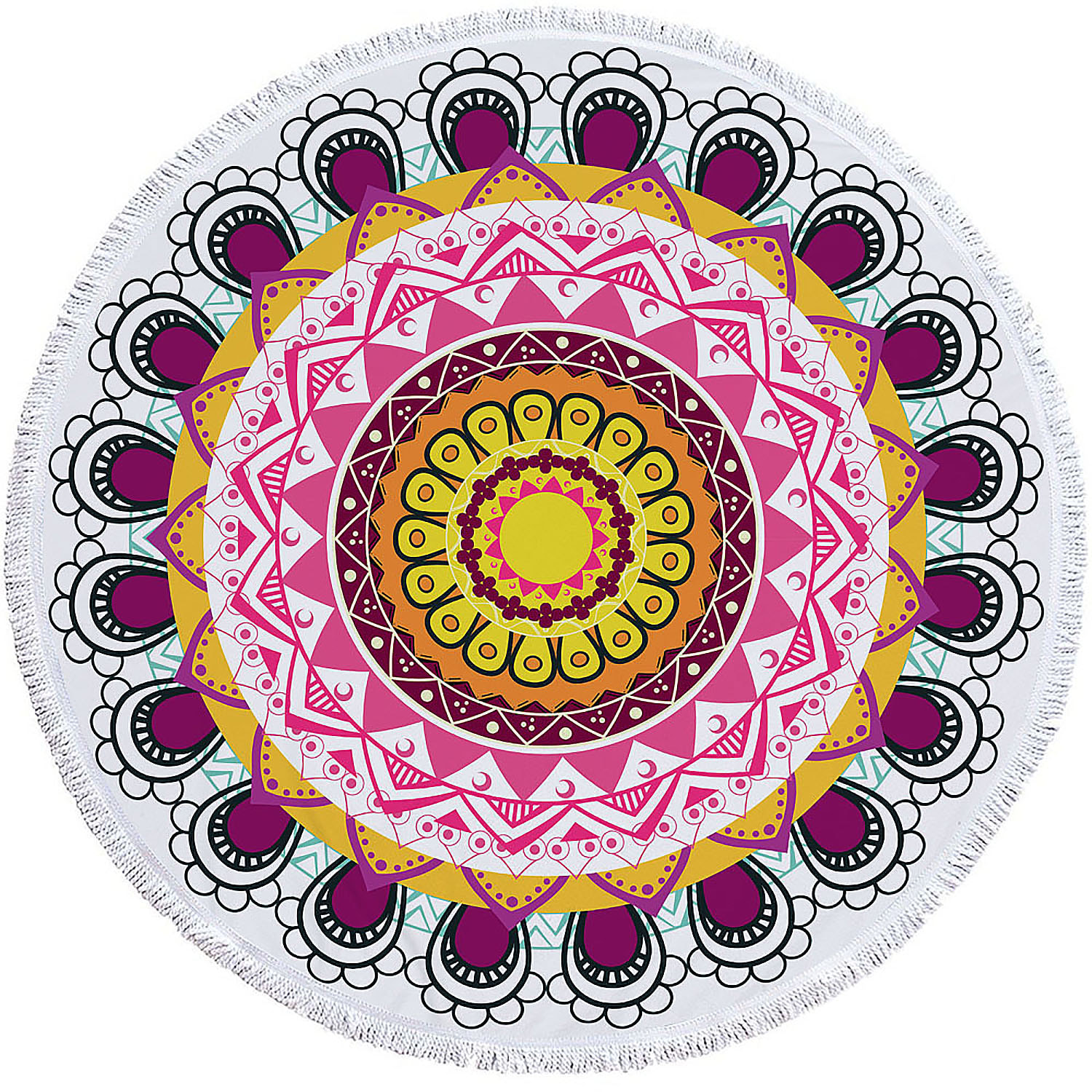 Toalla redonda 150cms 205 GSM. Diseño mandala rosa.