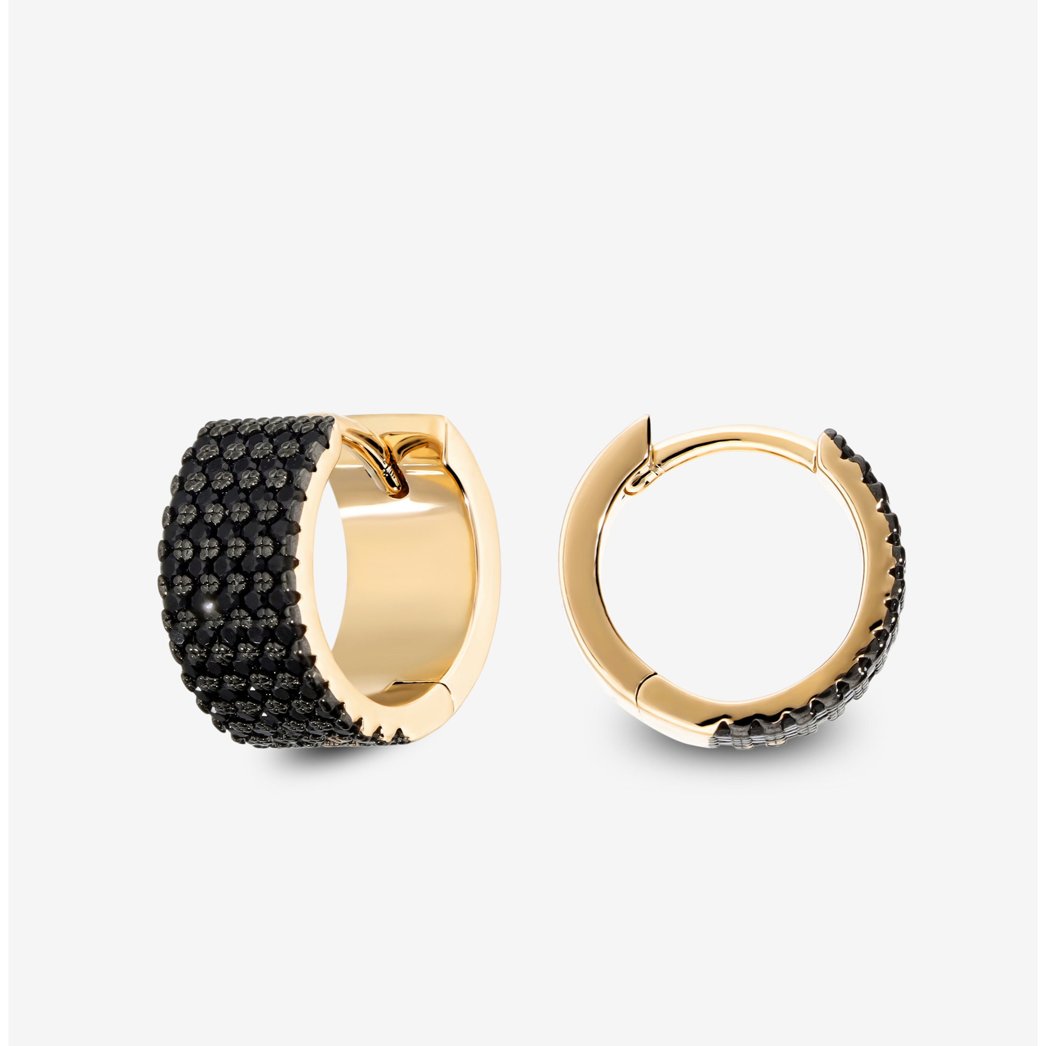 Orecchini a Cerchio con Pavé di Cubic Zirconia Nere placcati Oro Giallo 18Kt