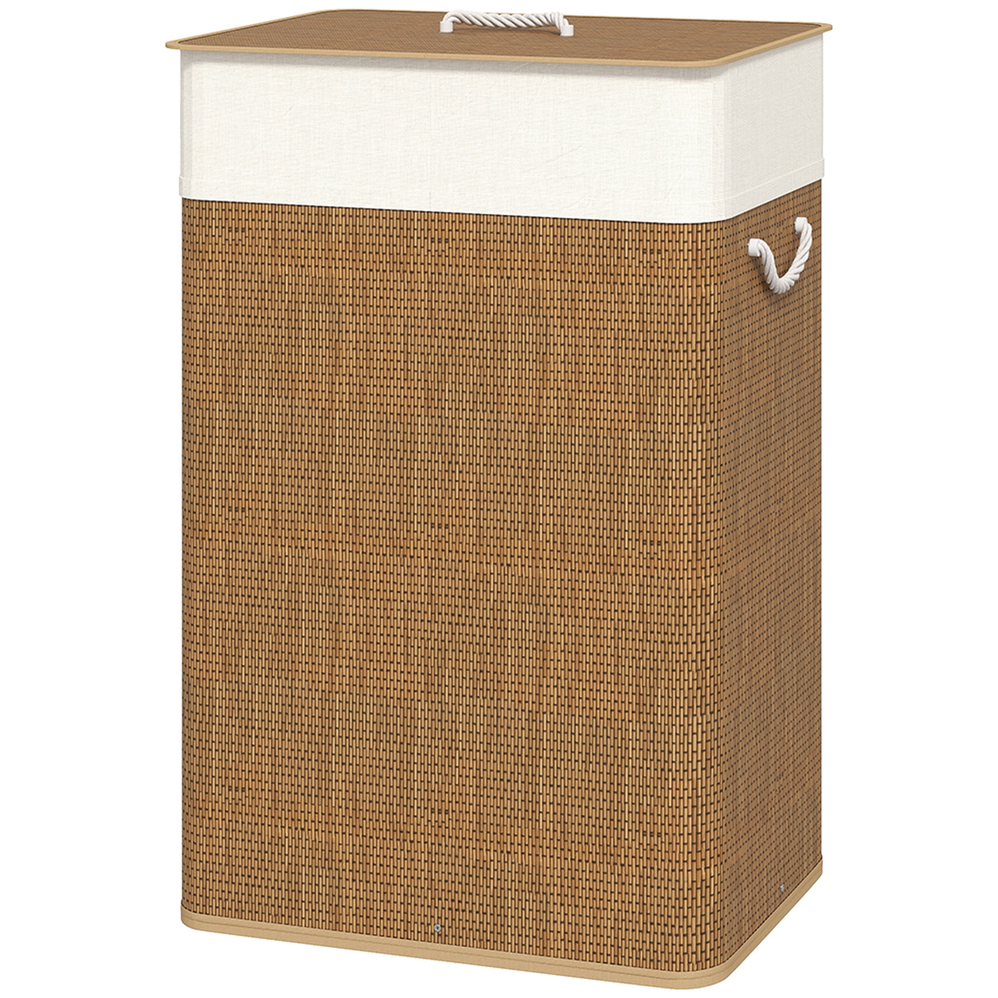Panier à linge rectangulaire bambou 72L déhoussable lavable marron
