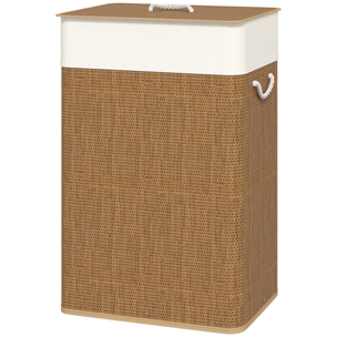 Panier à linge rectangulaire bambou 72L déhoussable lavable marron
