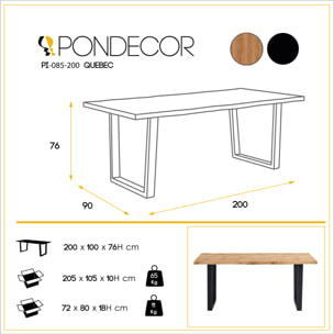 Mesa de comedor fija QUEBEC - roble rústico, negro - 200x100x76cm