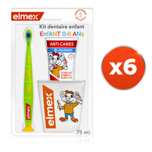 Pack de 6 - elmex - Kit Dentaire Anti-Caries Enfants 0-6 Ans (1 Brosse à Dents Manuelle + 1 Dentifrice 0-6 Ans + Un Gobelet)