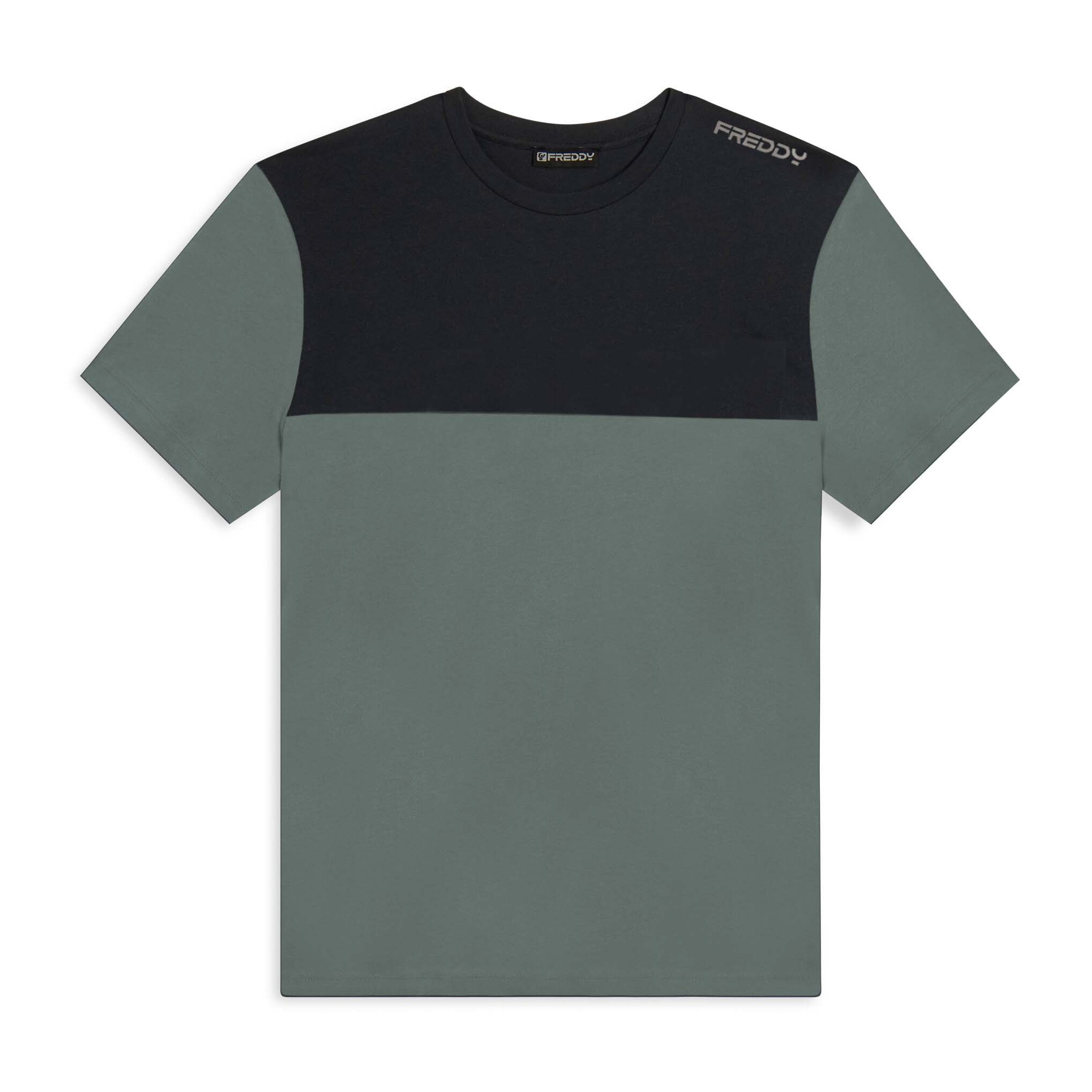 T-shirt colour block con stampa sulla spalla