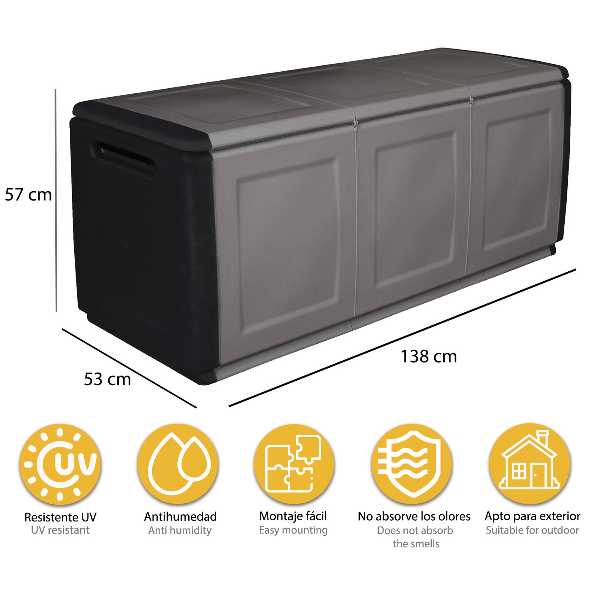 Baúl en polipropileno, color gris oscuro y negro