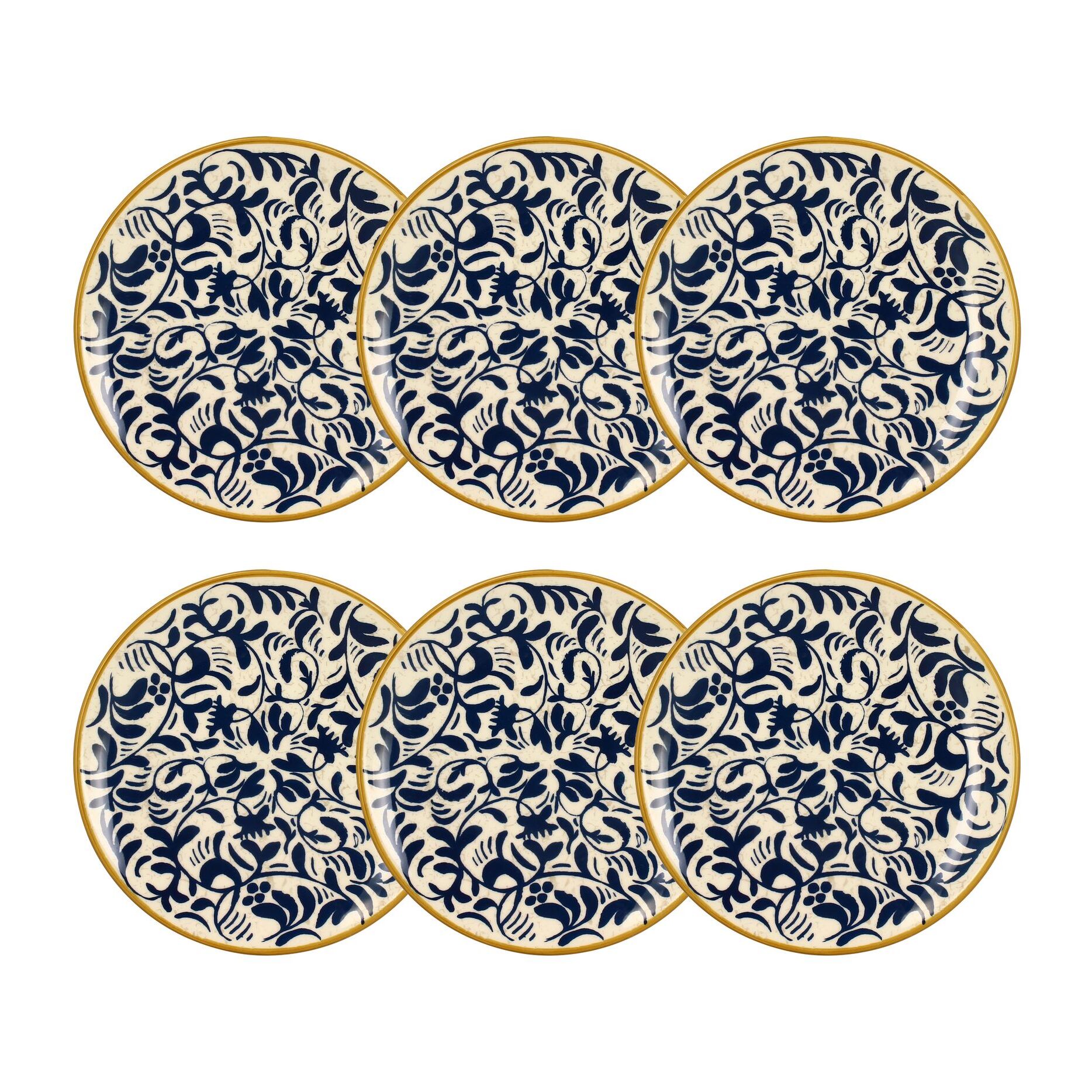 Lot de 6 assiettes à dessert à motif bleu en grès 19cm HERACLEE