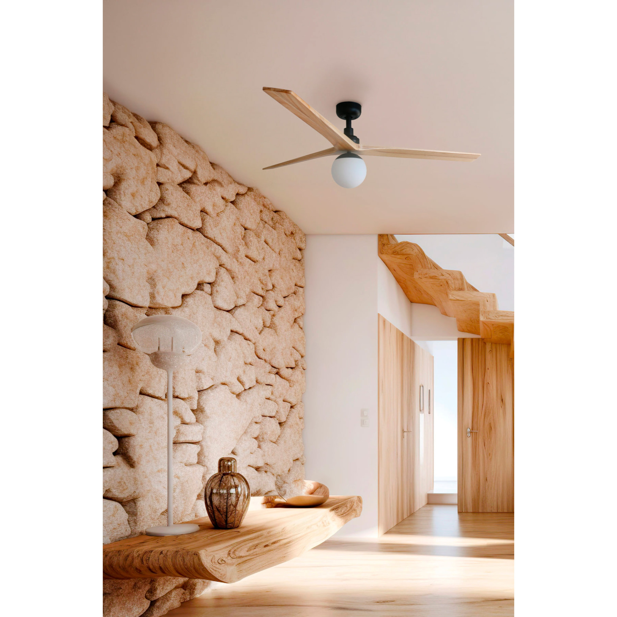 KLIM M Ventilatore a soffitto nero/legno querciaE27