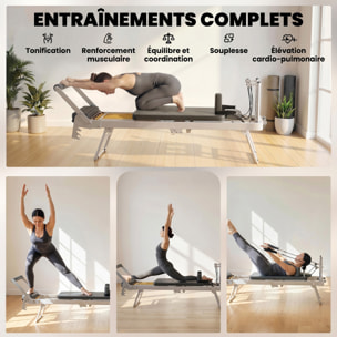 Machine reformer pilates pliable système hybride 4 ressorts acier blanc