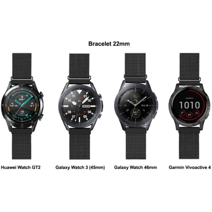 Bracelet IBROZ Samsung/Huawei 22mm Maille noir