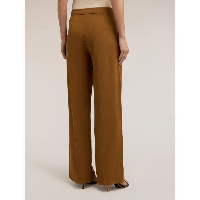 Motivi - Pantaloni palazzo misto viscosa - Marrone