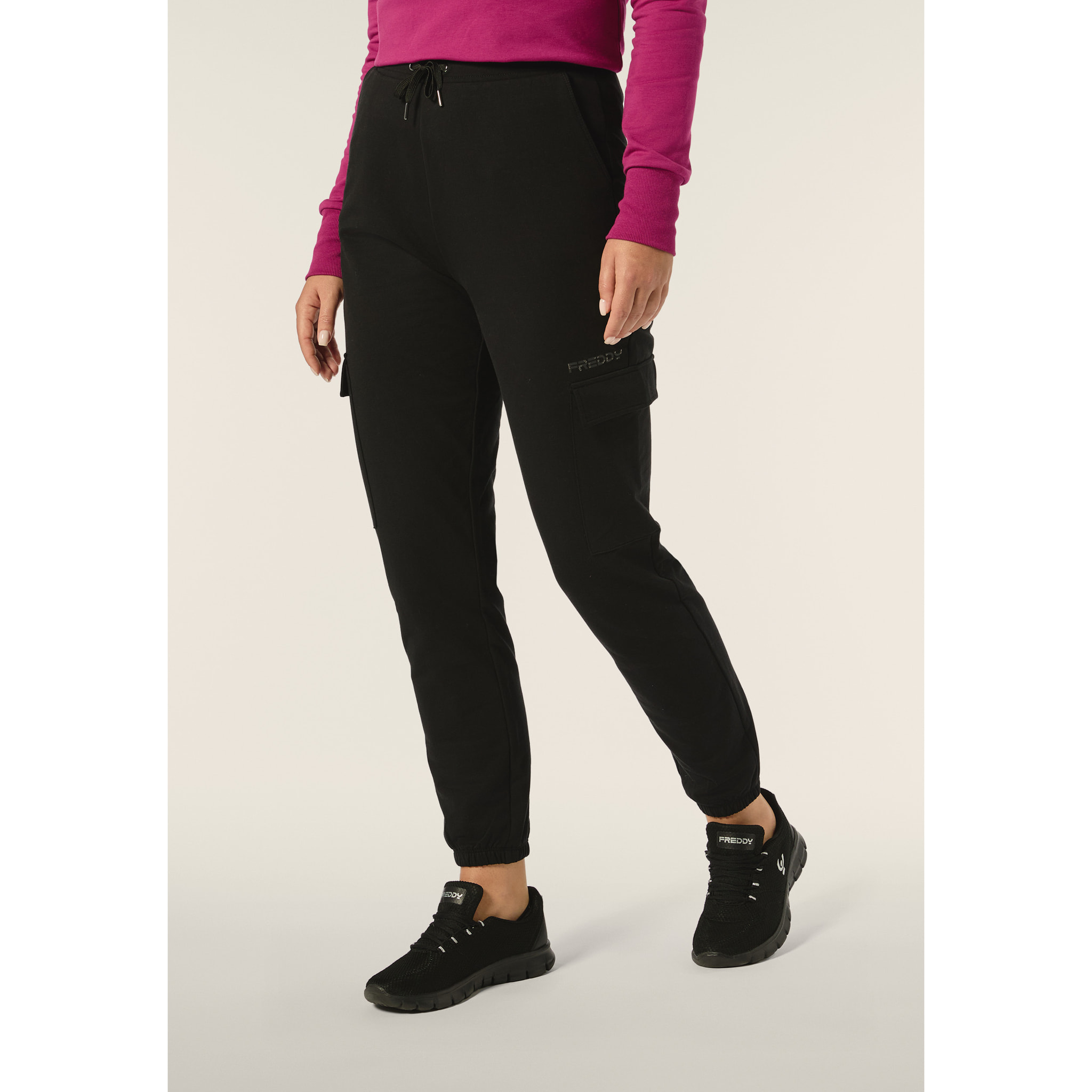 Pantaloni cargo regular fit da donna in felpa garzata