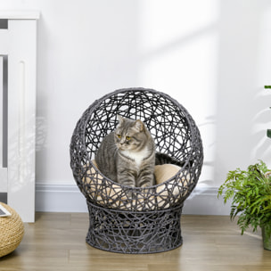 Panier tressé chat gris apia lit chat cosy grand confort dia. 50 x H.60 cm coussin moelleux beige inclus