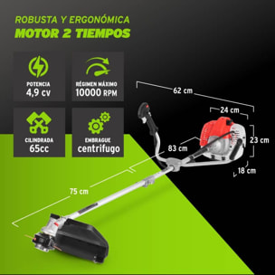 Desbrozadora de gasolina motor de 2 tiempos de 65cc y 4.9cv Greencut GGT650X-2
