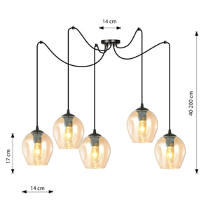 Lampada a sospensione LEVEL in acciaio nero e vetro ambra