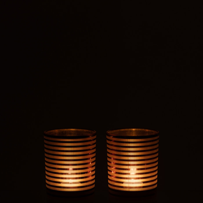 J-Line photophore Rayé - verre - brun - small - 2 pcs