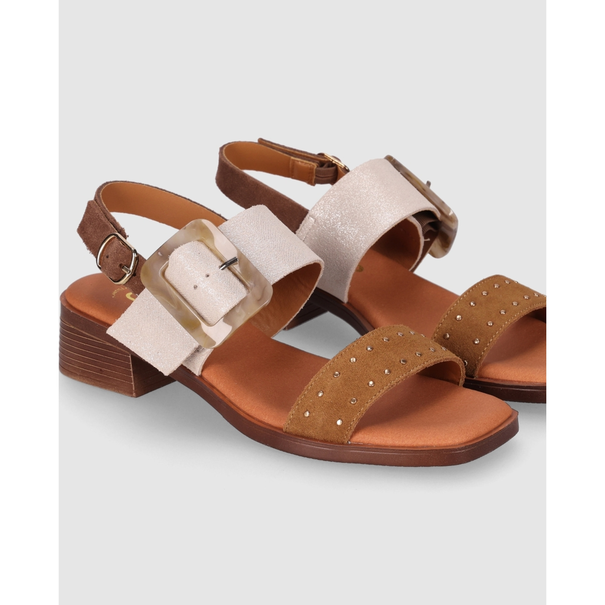 Sandalias de Serraje - Multi-Marron - Tacón: 4 cm