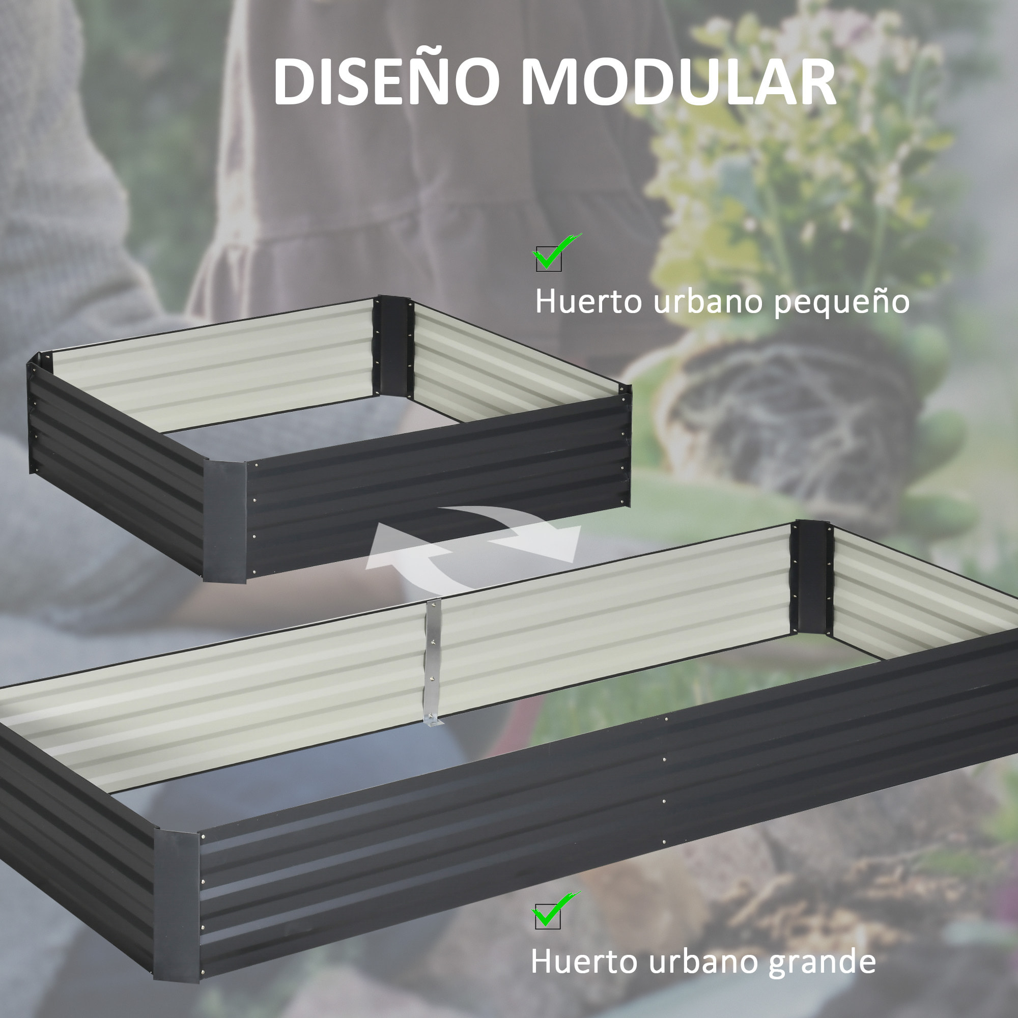 Jardinera Elevada de Acero Galvanizado Huerto Urbano para Cultivar Plantas Flores Hierba Macetero Grande Exterior Rectangular con Fondo Abierto 241x90,5x30 cm Gris