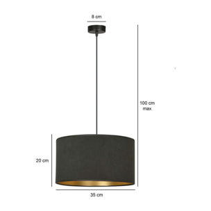 Lampada a sospensione Hilde con paralume in velluto nero e interno oro