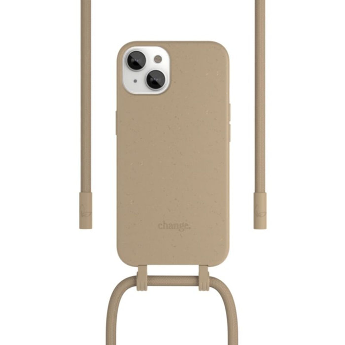 Coque avec cordon WOODCESSORIES iPhone 14 Plus Tour de cou Taupe