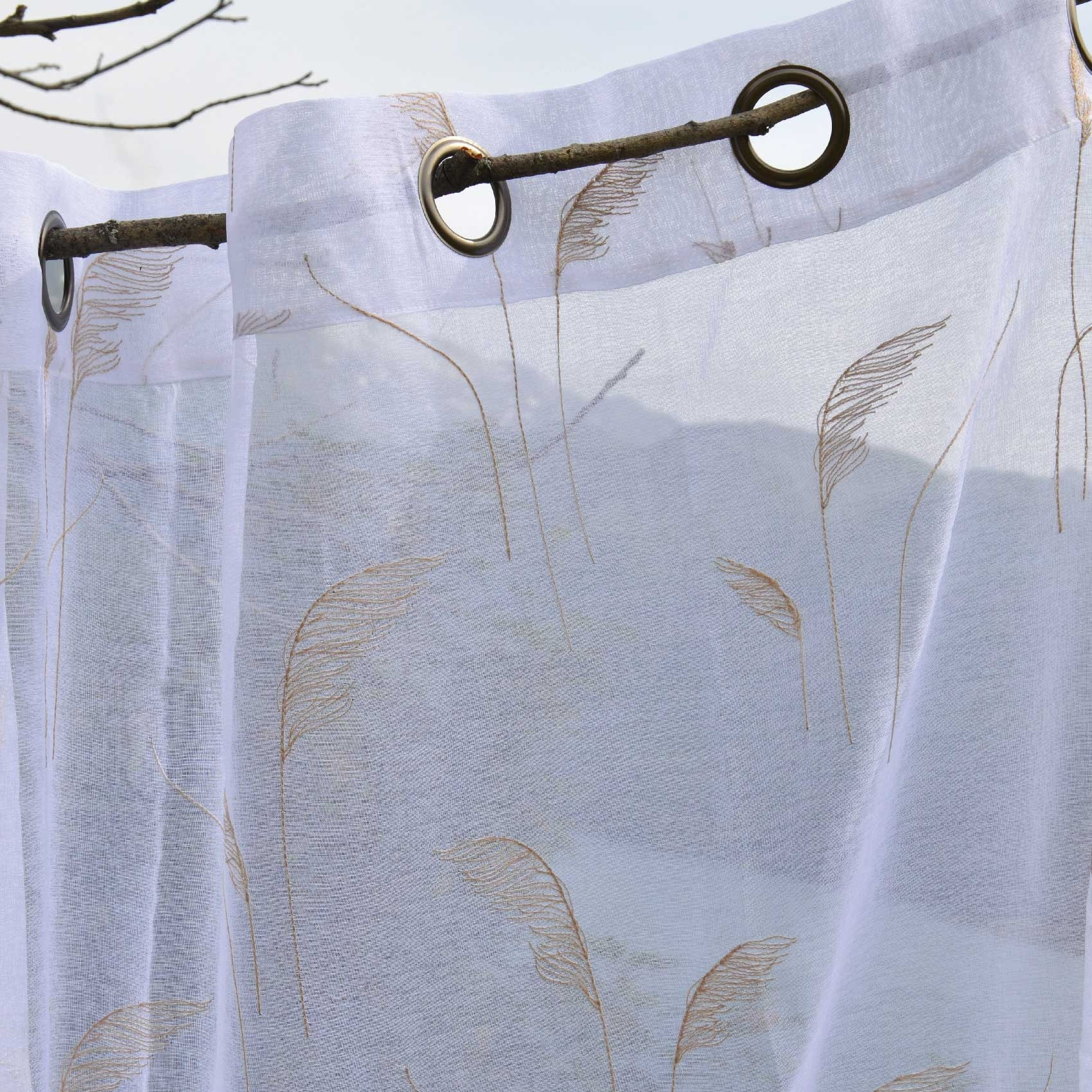Voilage brodé de pampas - Beige