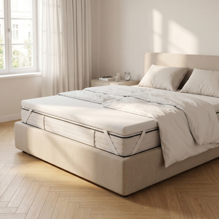 Topper Materasso in Memory Foam con Fibra d’Argento, Alto 4 cm, Traspirante e Antistatico con Elastici, Certificato OEKO-TEX, Made in Italy