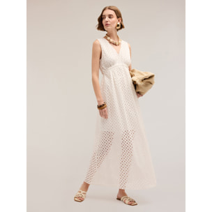 Motivi - Vestido largo de bordado inglés - Blanco