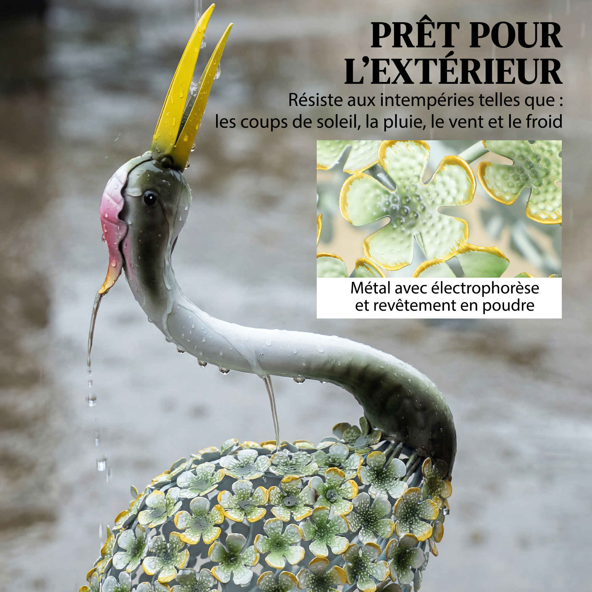 Statue de jardin héron debout décoration extérieure métal vert