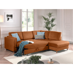 Brooke - canapé d'angle droit - convertible - 5 places - en velours - Rouille