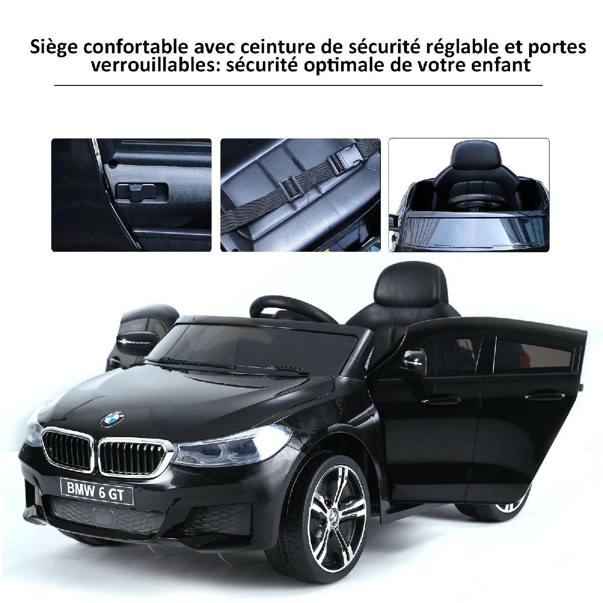 Voiture électrique enfants 6 V 3 Km/h max. effets sonores et lumineux télécommande incluse noir BMW 6 GT