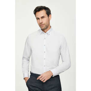Camicia Uomo 1 Bottone Button Down Slim Popeline Stretch Unito Grigio