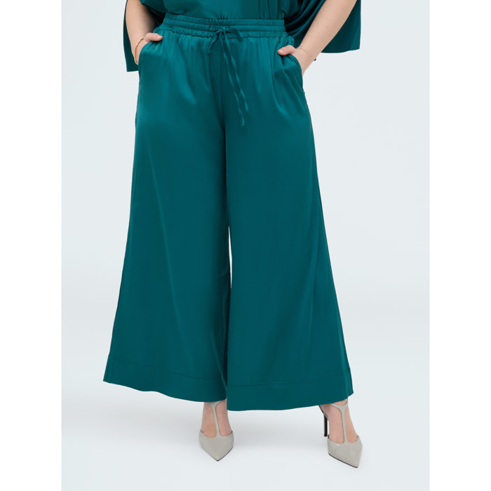 Fiorella Rubino - Pantalones Wide Leg en raso de viscosa - Verde