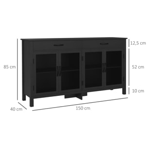 Buffet design industriel - 4 portes, 2 étagères réglables, 2 tiroirs - panneaux façades grillagées poignées métal noir