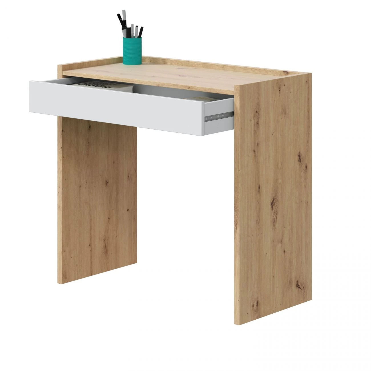 Mesa de escritorio Noa Blanco Artik (Blanco Mate) - Roble Nodi